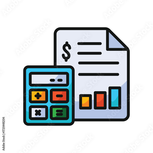A calculator and a financial report with a dollar sign and a bar chart