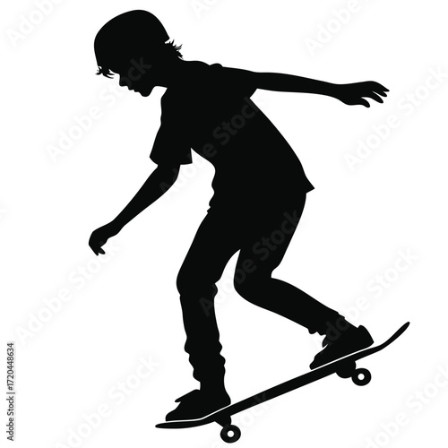 Boy balancing on skateboard silhouette