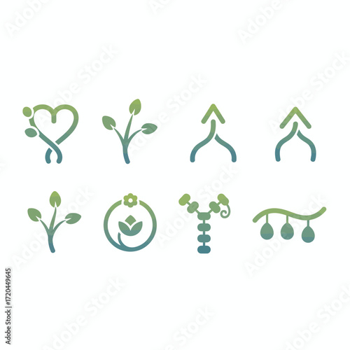 Collection of Organic Green Leaf and Growth Inspired Icon Set