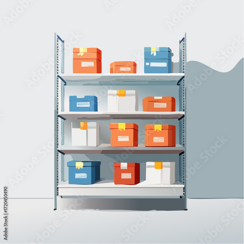 Organized Storage Shelves with Assorted Boxes