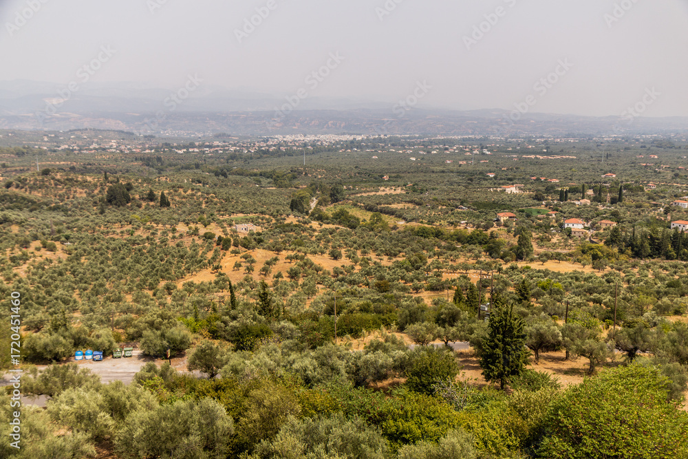 Fototapeta premium Evrotas valley with Sparta town on Peloponnese peninsula, Greece
