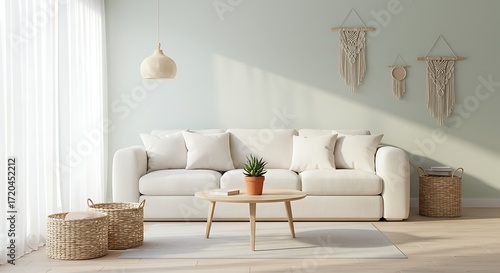 Minimalist Bright Living Room with White Sofa and Natural Decor