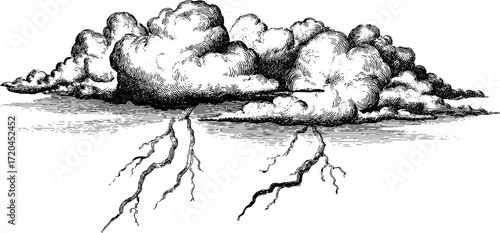 Vintage engraving of thunderstorm sky with lightning - seamless weather pattern for design