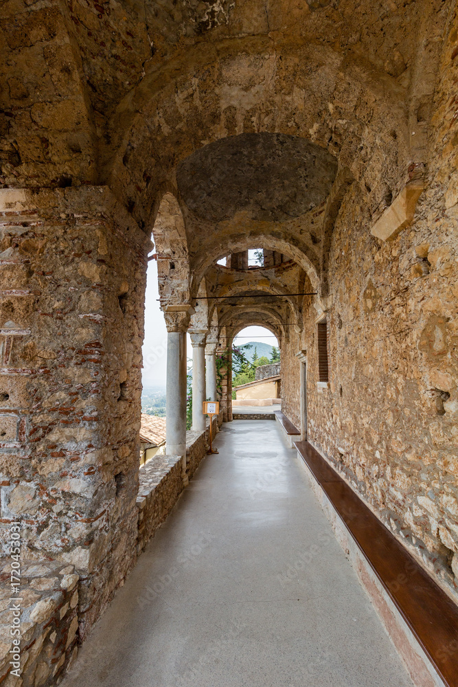Naklejka premium Archway at Pantanassa Monastery at Mystras on Peloponnese peninsula, Greece