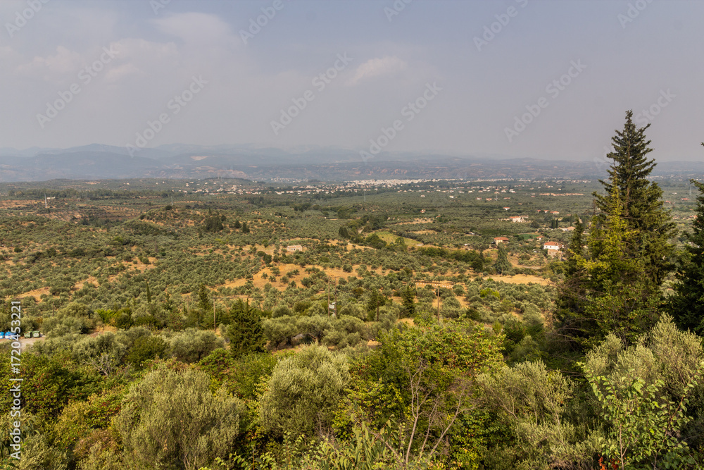Obraz premium Evrotas valley with Sparta town on Peloponnese peninsula, Greece