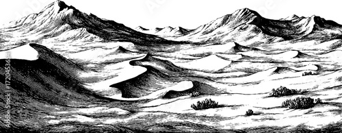 Vintage etched desert dunes seamless background for design
