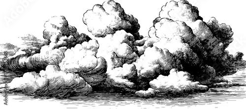 Vintage etched seamless background of thunderstorm sky clouds for design