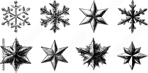 Vintage hand drawn etching style snowflakes seamless background for holiday design