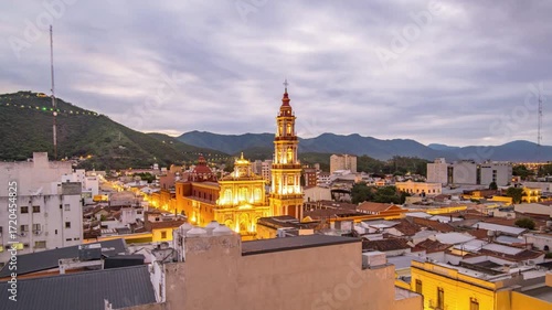 Night view of salta, argentina, featuring the illuminated cathedral