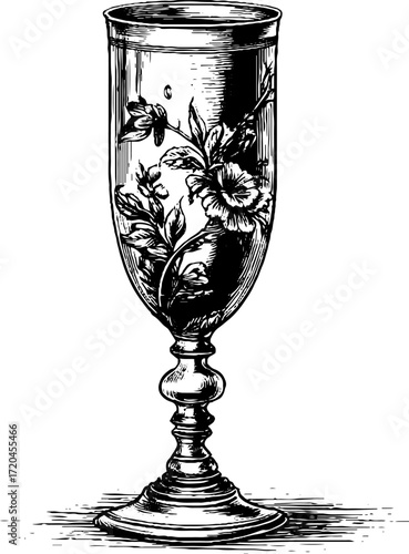 Elegant vintage champagne flute in hand drawn style for event decor
