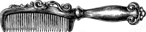 Vintage illustration of ornate comb with fine teeth for retro design projects