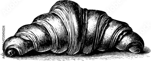 Vintage hand drawn croissant illustration with layered folds for retro design