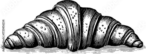 Vintage croissant illustration with layered folds for retro design