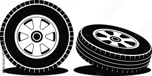 Automobile Tire Icon Vector Illustration with Wheel and Rubber Tread Design Element