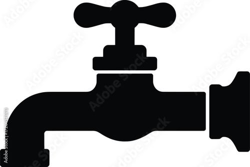 Black Silhouette of a Water Faucet with Handle on Transparent Background for Plumbing Needs