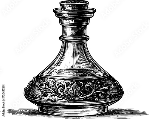 Vintage glass carafe with elegant shape sketch for retro design and decoration