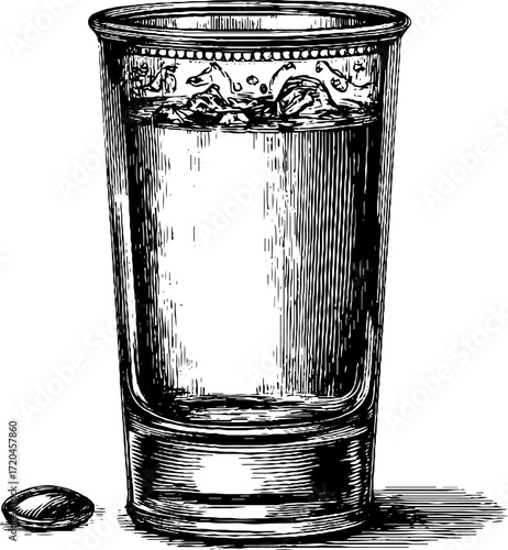 Vintage highball glass sketch with tall cylinder design for retro beverage art