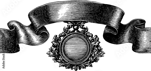 Vintage round medal with ribbon design for decoration and awards