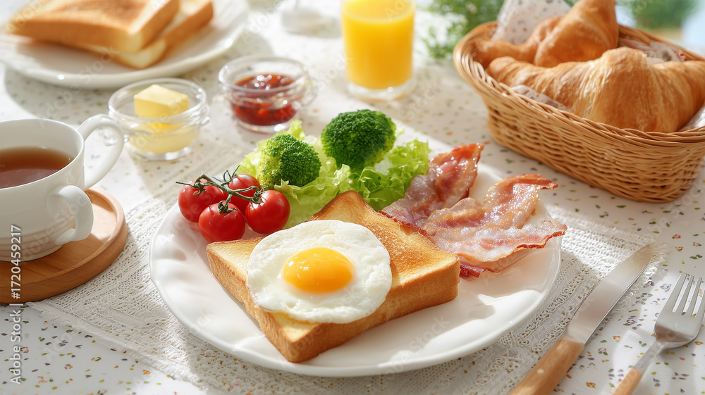 Fototapeta premium トーストと卵の朝食セット