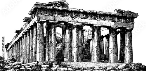 Ancient greek parthenon temple columns sketch for design and education