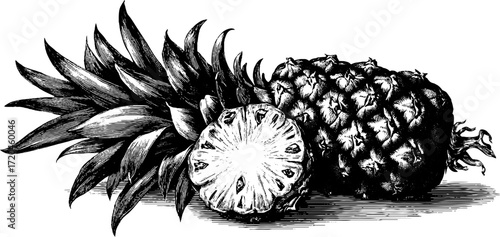 Vintage pineapple slice with core engraving for retro design and print