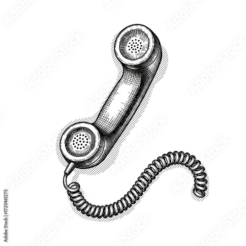 vintage sketch telephone handset with cord illustration - hand drawn doodle black outline vector on a white background svg	
