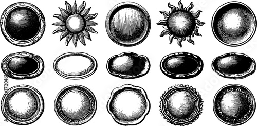 Vintage hand drawn engraving of seamless circles pattern for retro design