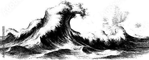 Vintage seamless waves pattern flowing in hand drawn engraving style for design