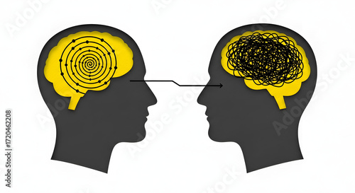 Psychotherapy. Different thinking, rational and irrational thinking concept. Mental health and problem solving.