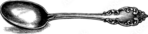 Vintage hand drawn illustration of a spoon with ornate handle for kitchen design and decor