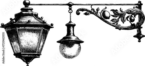 Ornate street lantern design with vintage hand drawn sketch for decorative use