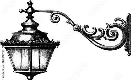 Ornate vintage street lantern design sketch for retro decor