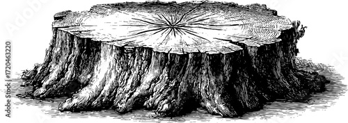 Vintage illustration of tree bark rough surface with stump silhouette for retro nature design