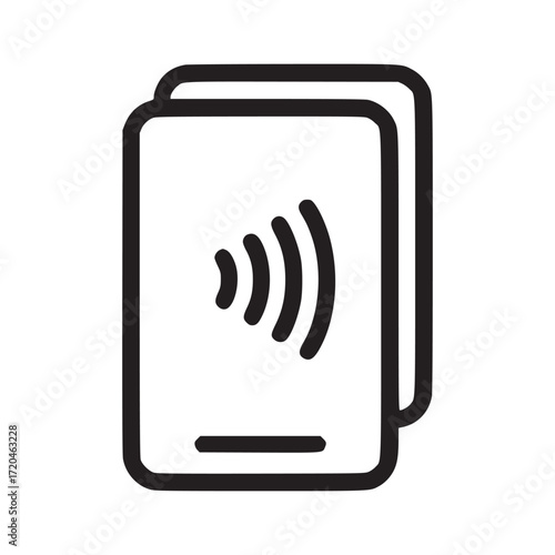 Illustration of two smartphones with a contactless payment symbol, represents mobile payment, nfc technology, and digital wallet in a minimalist design