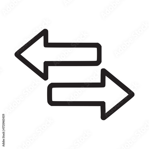 Vector art of an illustration of two arrows pointing in opposite directions, , representing exchange, transfer, and movement, suitable for use in applications, websites, and presentations, with a clea