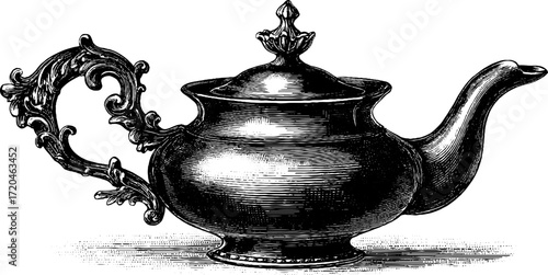 Ornate vintage teapot with intricate handle design for retro decor