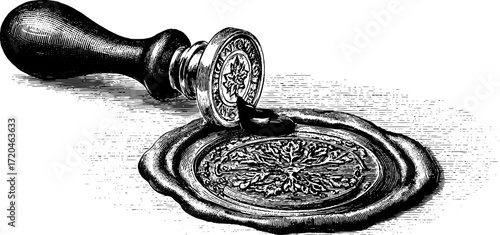 Vintage wax seal impression with detailed stamp design for retro stationery and invitations