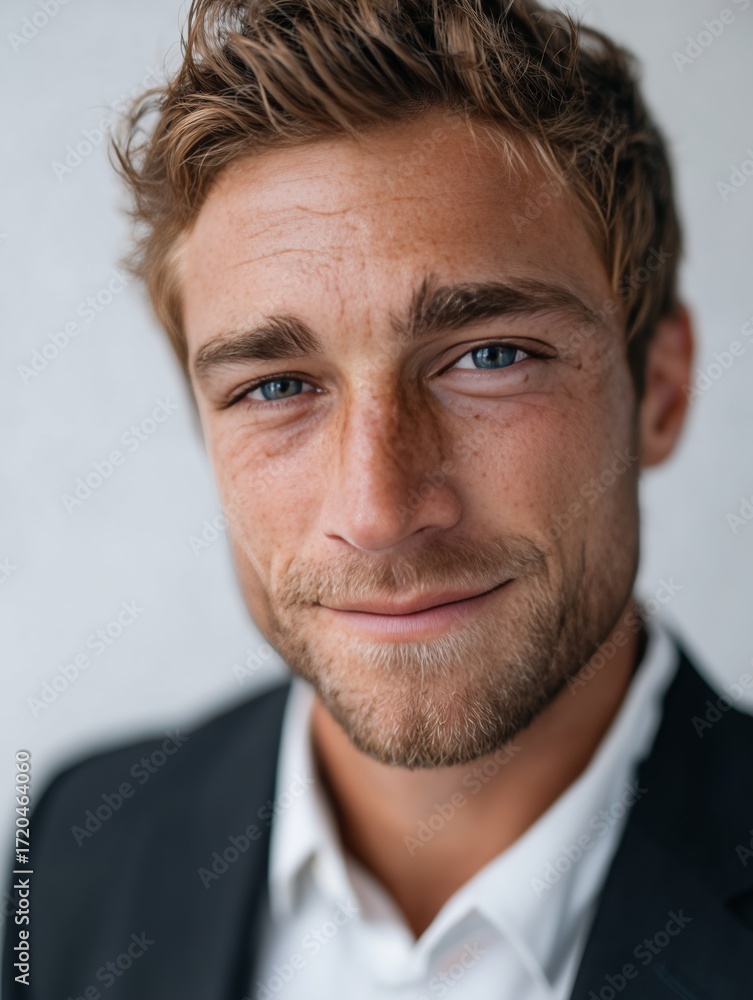 Fototapeta premium A close up of a man in a suit smiling at the camera