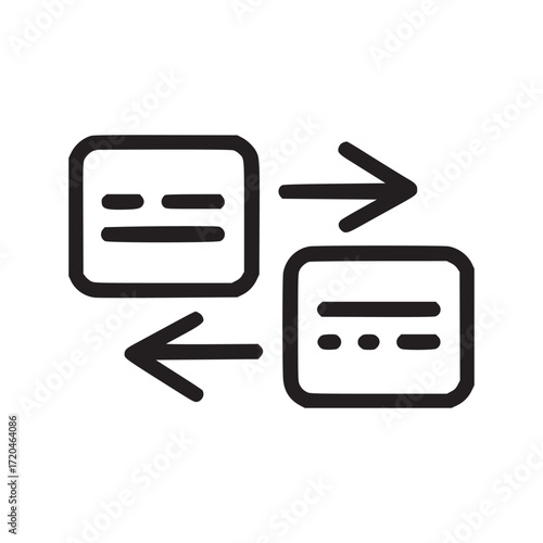 Vector art of two squares with arrows pointing in opposite directions, this icon represents data exchange, communication, or a twoway process in a minimalist design