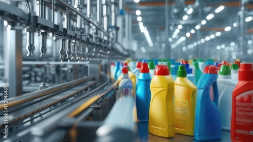 Production line with plastic bottles