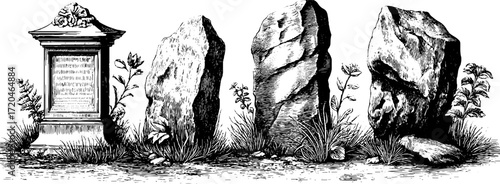 Vintage granite texture and marble slabs hand-drawn sketch for design
