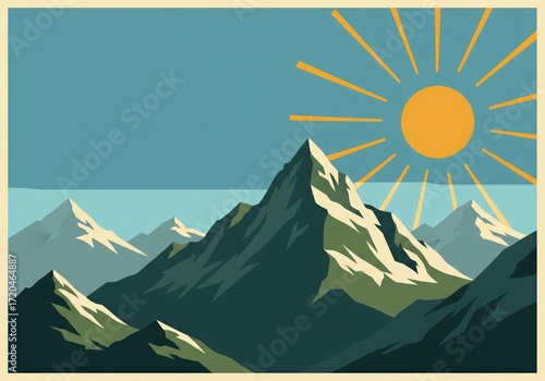 Retro Mountain Sun Travel Poster
