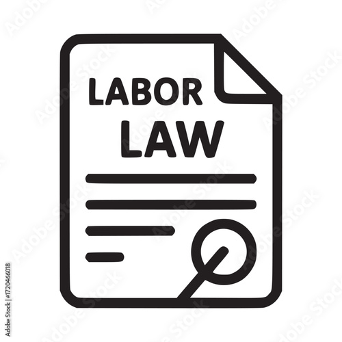 Vector art of labor law icon minimalist line art illustration of a document with the words labor law written on it, representing employment regulations, worker rights, and legal compliance