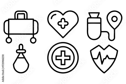 Simple Healthcare & Medical Line Art Icons Vector Illustration