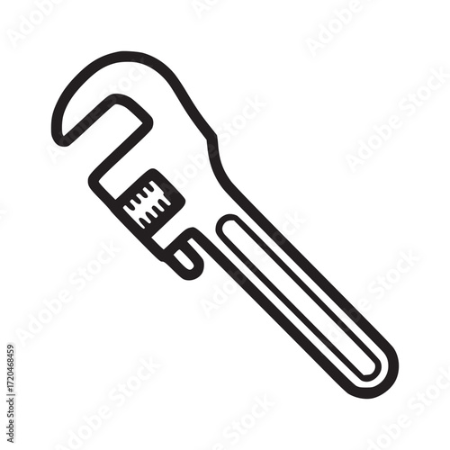 Illustration of an adjustable wrench this simple, minimalist design features bold black lines against a clean white backdrop, perfect for conveying concepts of repair, construction, and tools