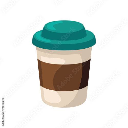 A cartoon illustration of a togo coffee cup with a teal lid