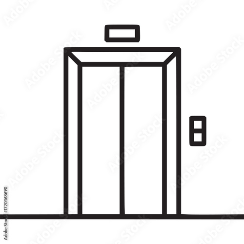 Illustration of an elevator this simple, minimalist design features bold black lines against a clean white backdrop, perfect for conveying concepts of transportation, building access, and vertical mov