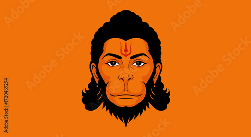 Illustration of the hindu god hanuman on an orange background.