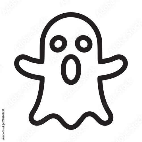 Vector art of a minimalist line drawing of a spooky ghost, perfect for halloweenthemed designs, representing the supernatural, mystery, and the fun of trickortreating