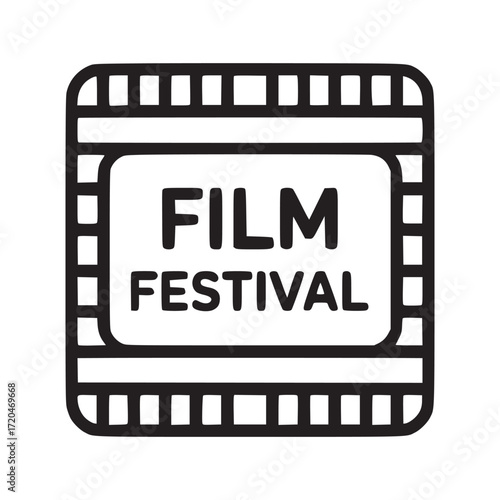 Vector art of a simple line drawing of a film reel with the words film festival, perfect for promoting cinematic events, celebrating the art of filmmaking, and showcasing creative storytelling